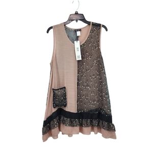 Firmianality Women's Sleeveless Colorblock Mesh Tunic Top - L